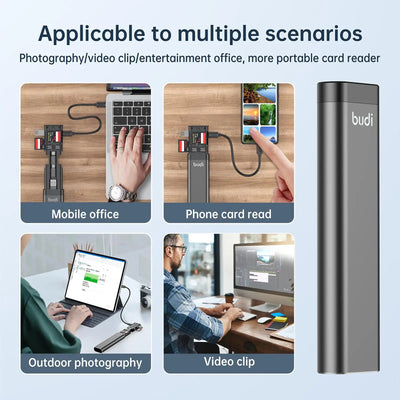BUDI Multi Function Smart Adapter Data Wire Rod SIM KIT TF Card Memory Reader Storage Case Phone Cradle