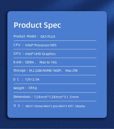 GK3V Mini PC DIY Gaming Computer Intel Alder Lake N100/N95 8GB 16GB 1TB NVMe Windows 11 Pro 4K HD VGA Win 11