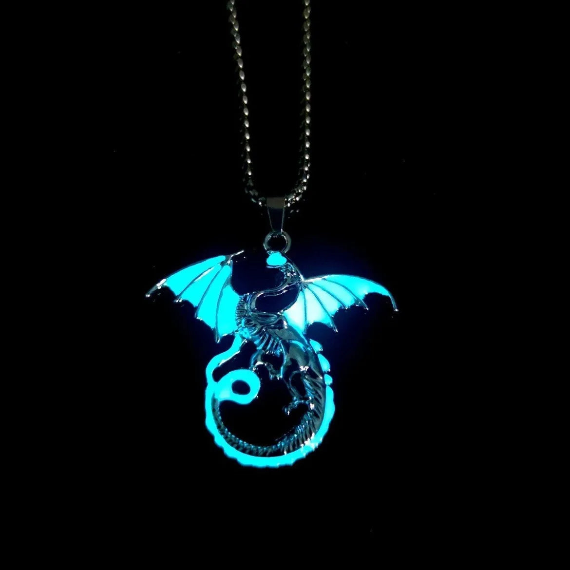 Luminous Dragon Necklace punk Glowing Night Fluorescence Antique Silver Plated Glow In The Dark Necklace for Men Women Party