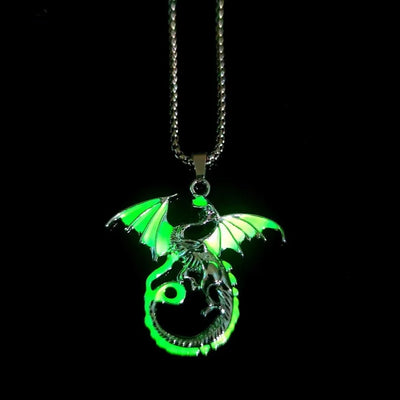 Luminous Dragon Necklace punk Glowing Night Fluorescence Antique Silver Plated Glow In The Dark Necklace for Men Women Party