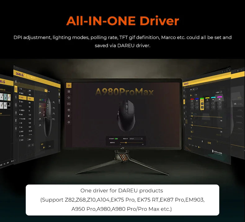 Dareu A980ProMax 8Khz Wireless Wired Mouse Tri-Mode AIM-750 30000 DPI Rechargeable TFT Display for PC Laptop Gamer