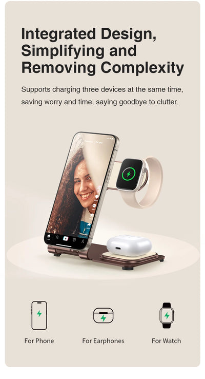 Charging Station 3 in 1, Fast Wireless Charger Stand for iPhone15/14/13/12/Pro/Max/Plus/XS/XR/X/8, Apple Watch 8/7/6/5/4/3/2/SE