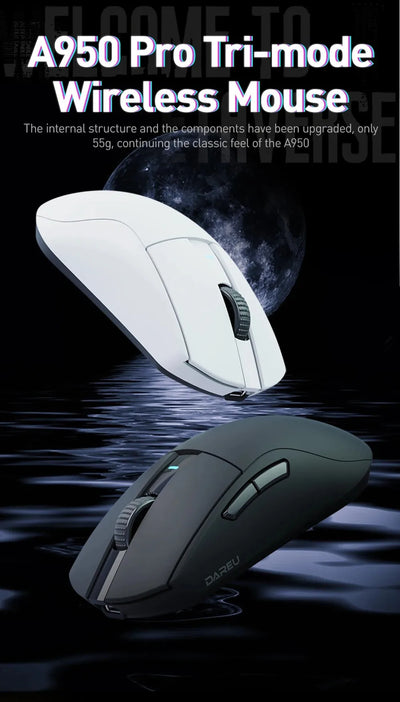 DAREU 4KHz Tri-mode 2.4G Wireless Wired PBT Mouse PAW3395 26000 DPI RGB 6 Programmable Buttons Rechargeable for PC Laptop Gamer