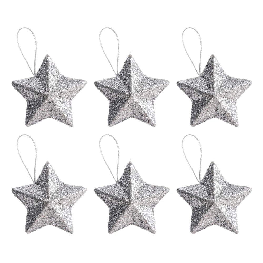 6/30PCS Christmas Glitter Star Pendant Xmas Tree Hanging Ornament Craft 5cm Plastic for Birthday Party Home Decoration Supplies
