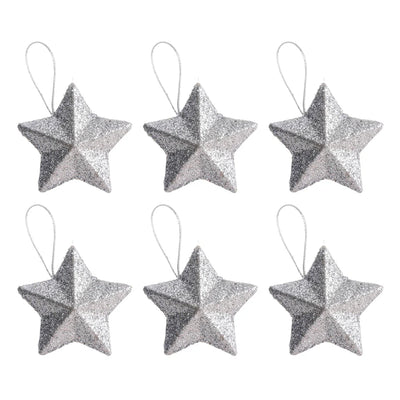 6/30PCS Christmas Glitter Star Pendant Xmas Tree Hanging Ornament Craft 5cm Plastic for Birthday Party Home Decoration Supplies