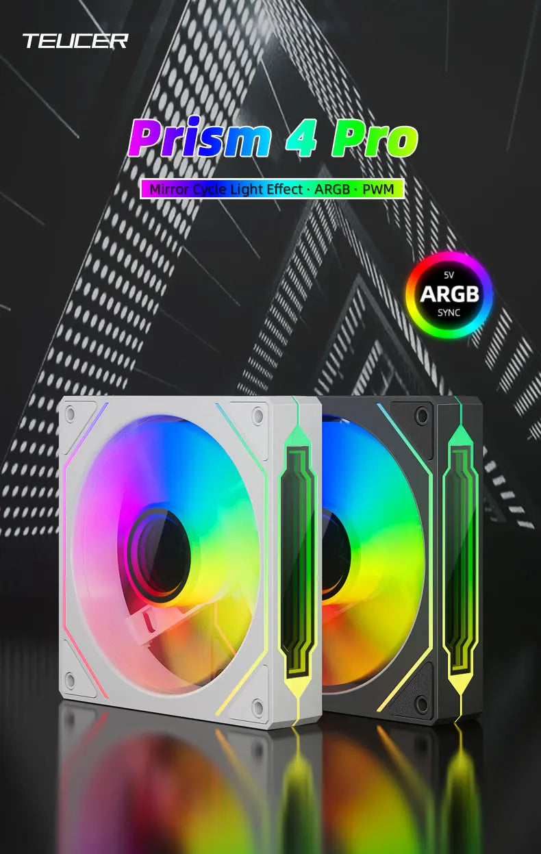 TEUCER Prism4 Pro ARGB Fan 120mm PC Case Fan Kit 4pin PWM CPU Cooling Fans 3pin 5v RGB 12cm Gaming Computer Fan