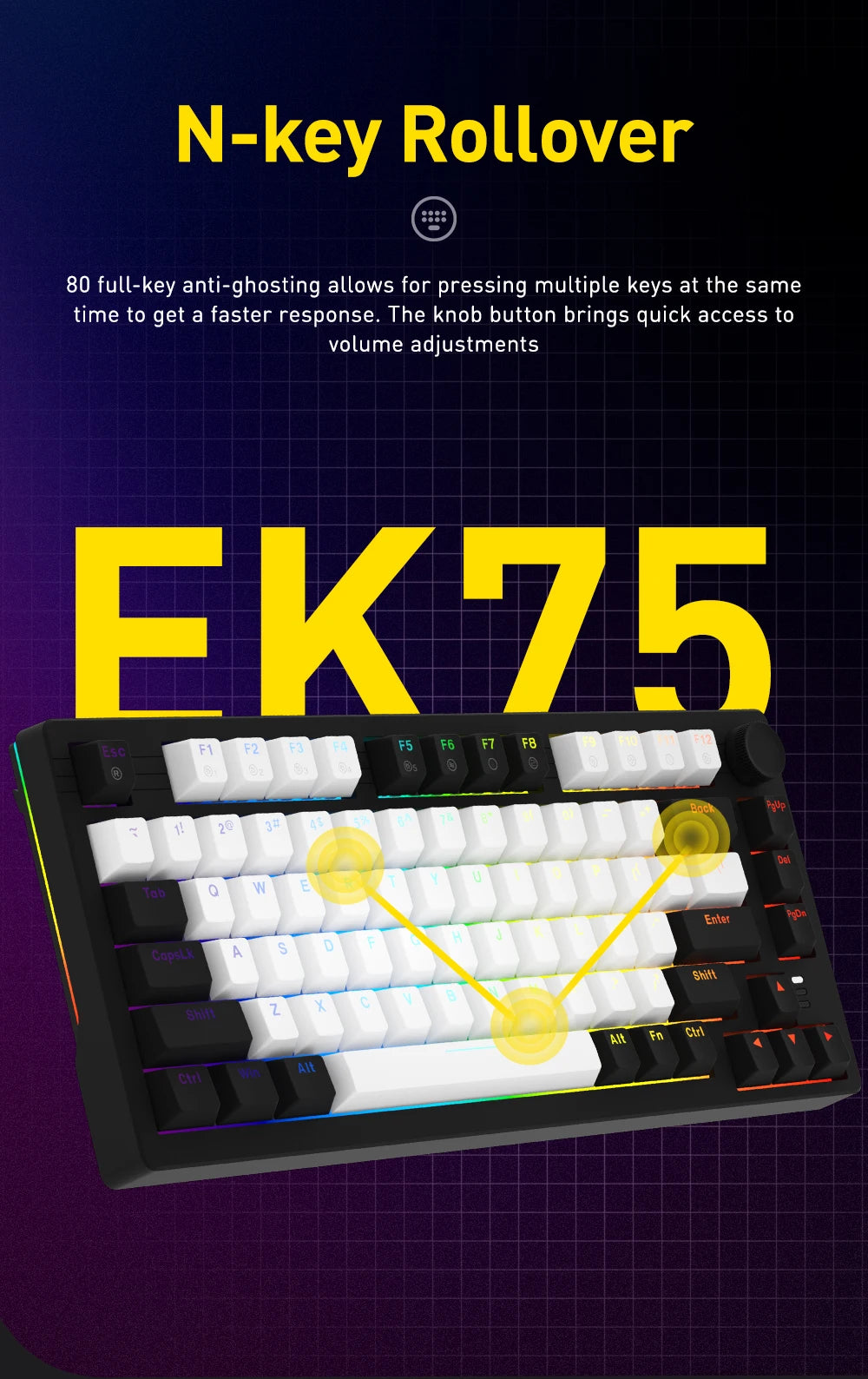 DAREU Wired Gasket Mechanical Keyboard N-Key Rollover Anti-ghosting RGB Backlight Dream switch with Multi Media Button