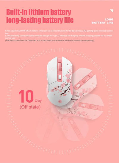 DAREU Dual Modes Gamer Mouse RGB 2.4G Wireless Wired Gaming Mice Built-in 930mAh Recharging Battery with Macro Set for PC Laptop