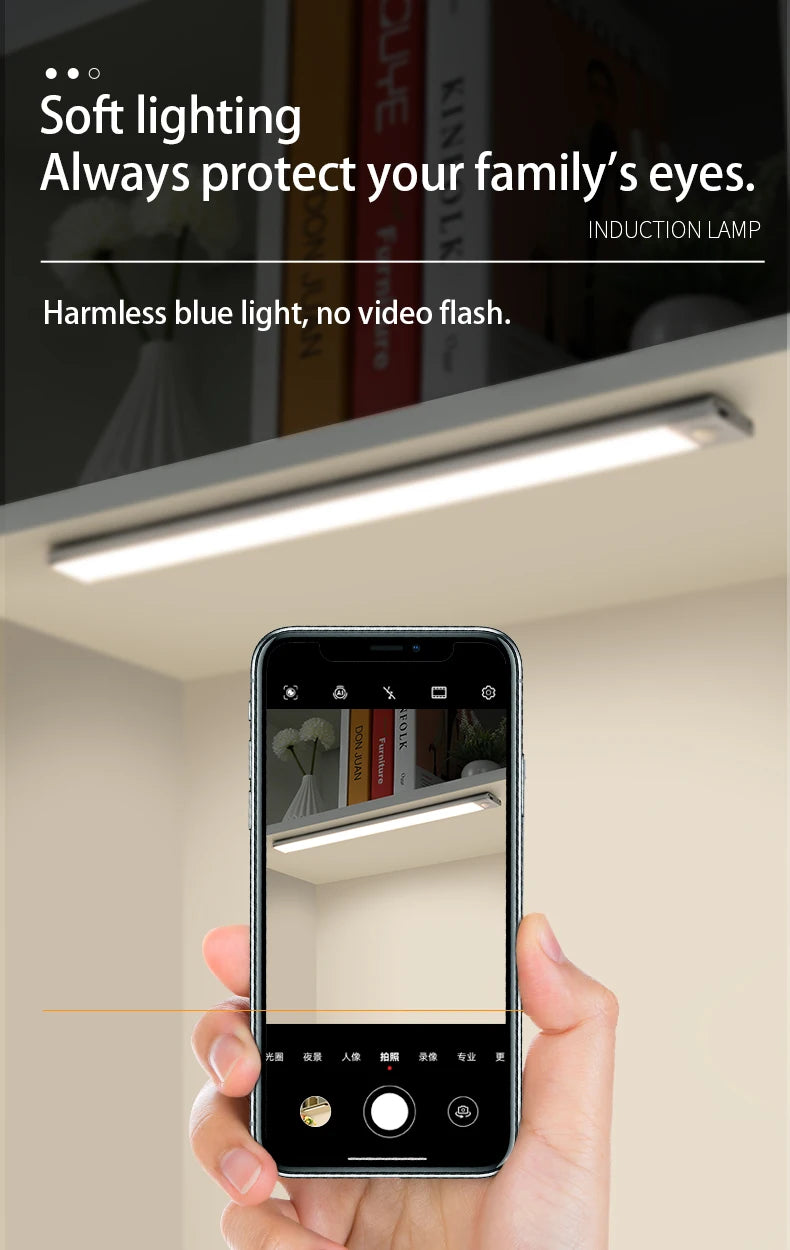 Led night light sensor de movimento sem fio usb armário luz noturna lâmpada para armário de cozinha quarto guarda-roupa 20/30/40/60cm