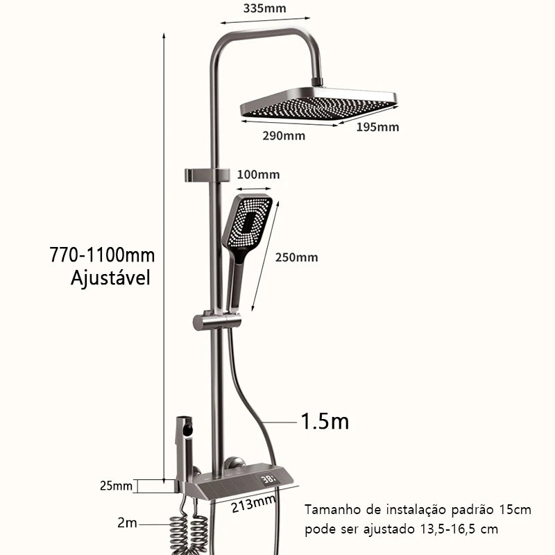 Bathroom Shower Full Set Black White Gray Bathtub Shower System Rain Pressurized Digital LED Shower Sets Hot Cold Shower Faucet