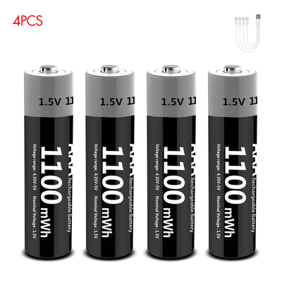 MATOV USB Li-ion AAA Rechargeable Battery Aaa 1.5V 1100mWh Lithium Batteries with 4-in-1 USB Cable for Toys Camera Flashlight