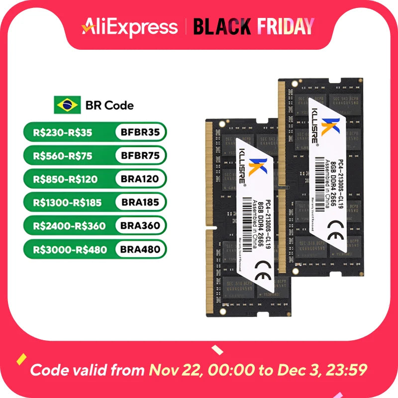 Kllisre DDR3 DDR4 8GB 4GB 16GB Laptop Ram 1333 1600 2400 2666 3200 DDR3L 204pin Sodimm Notebook Memory
