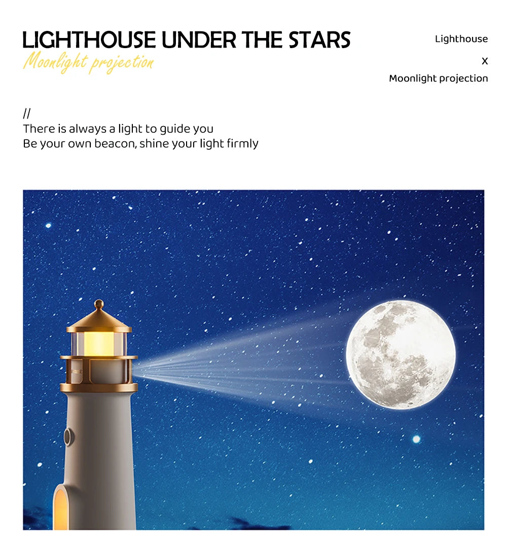 Lighthouse Ambient lights Moon Projection Light Dimmable Bluetooth Music Motion Sensor Desktop Decor Night Lights Christmas Gift