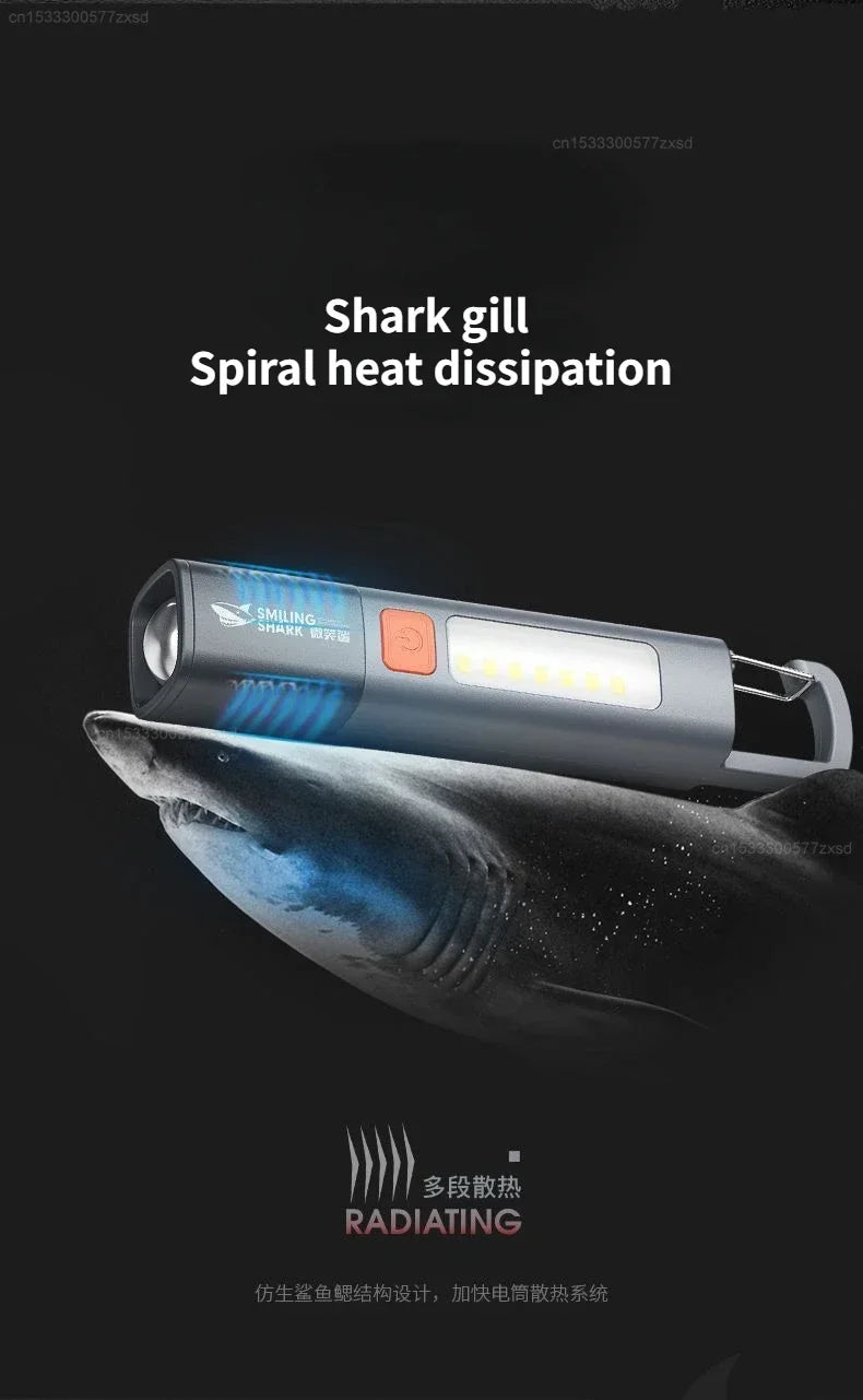 SMILING SHARK Outdoor Flashlight Strong Light Variable Focus with Floodlight Side Lights Mini Flashlight Lamp High Brightness