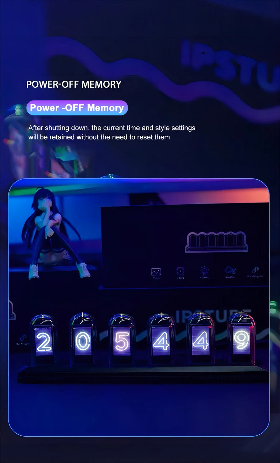 Nixie Tube Clock Night Light IPS RGB Glow Color App Control DIY Screen Digital Tube Clock For Bedroom