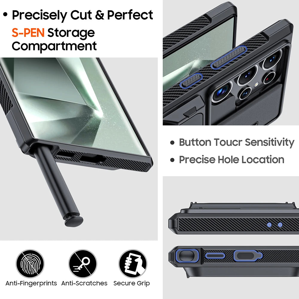 For Samsung Galaxy S24 Ultra Frosted Anti-Slip Matte Shockproof Airbag Wallet Phone Case Slide Camera Cover Full Coverage Case