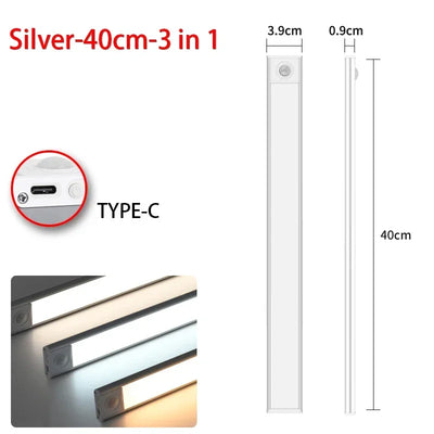 Led night light sensor de movimento sem fio usb armário luz noturna lâmpada para armário de cozinha quarto guarda-roupa 20/30/40/60cm