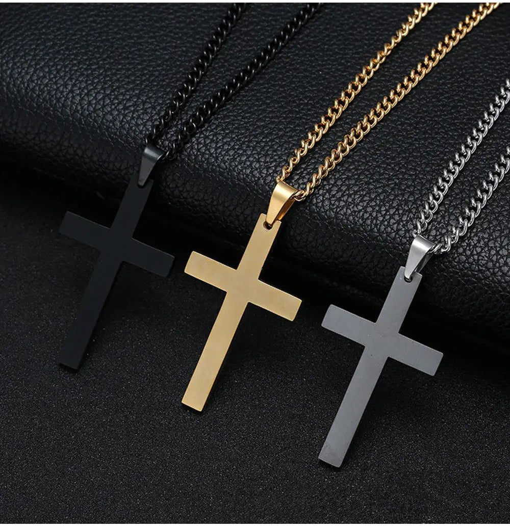 Fashion Stainless Steel Cross Pendant Necklace For Women Men Link Chain Charm Necklace Cool Boys Girls Punk Hip Hop Jewelry Gift