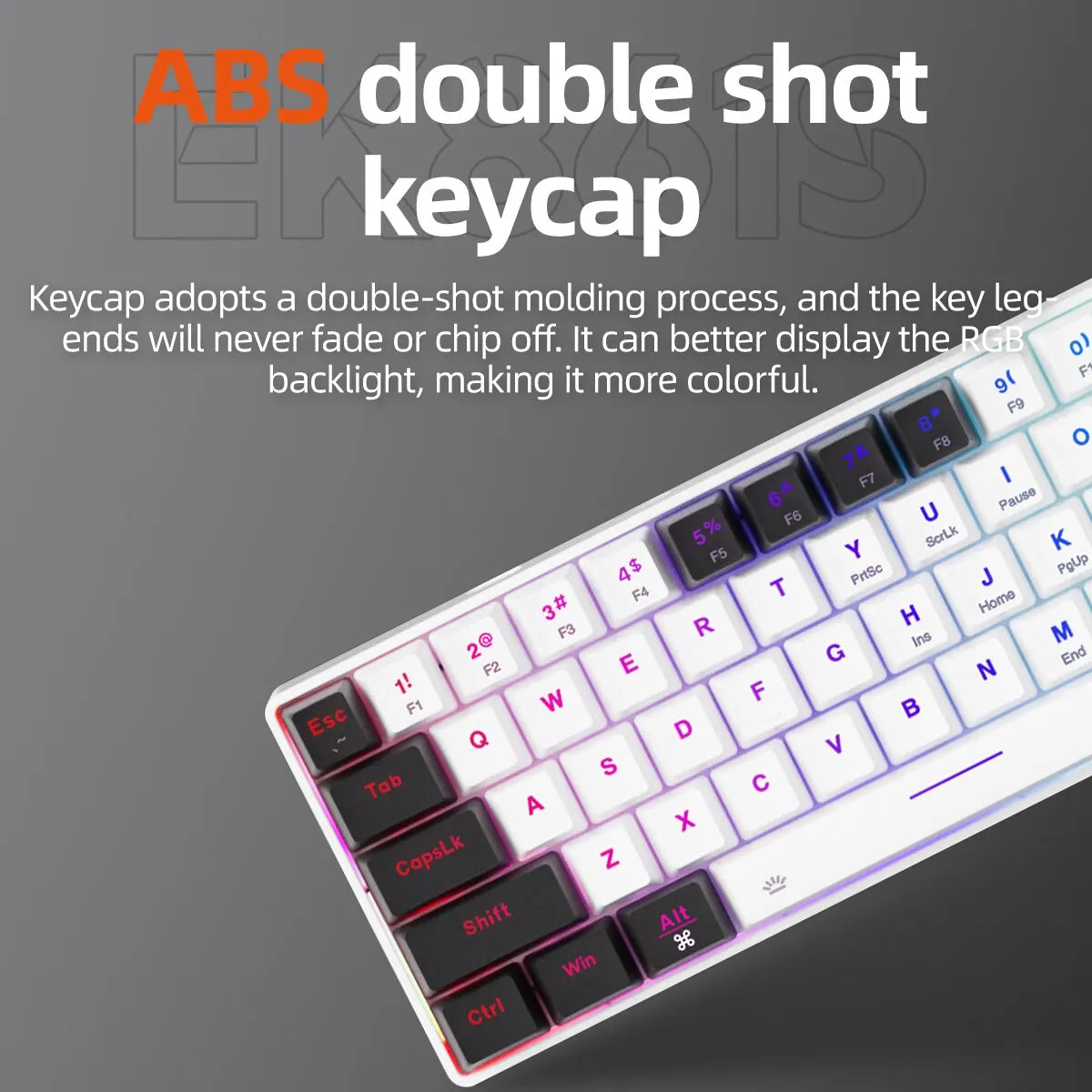 DAREU EK861S RGB Wired Mechanical Keyboard 61 Keys Red Switches ABS Keycaps N-key Rollover with Magnetic Feet