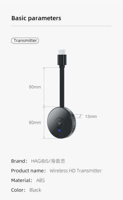 Hagibis Wireless HDMI Video Transmitter Receiver G6W Kits HDMI Extender Adapter TV Dongle 1080P for Monitor Projector Laptops