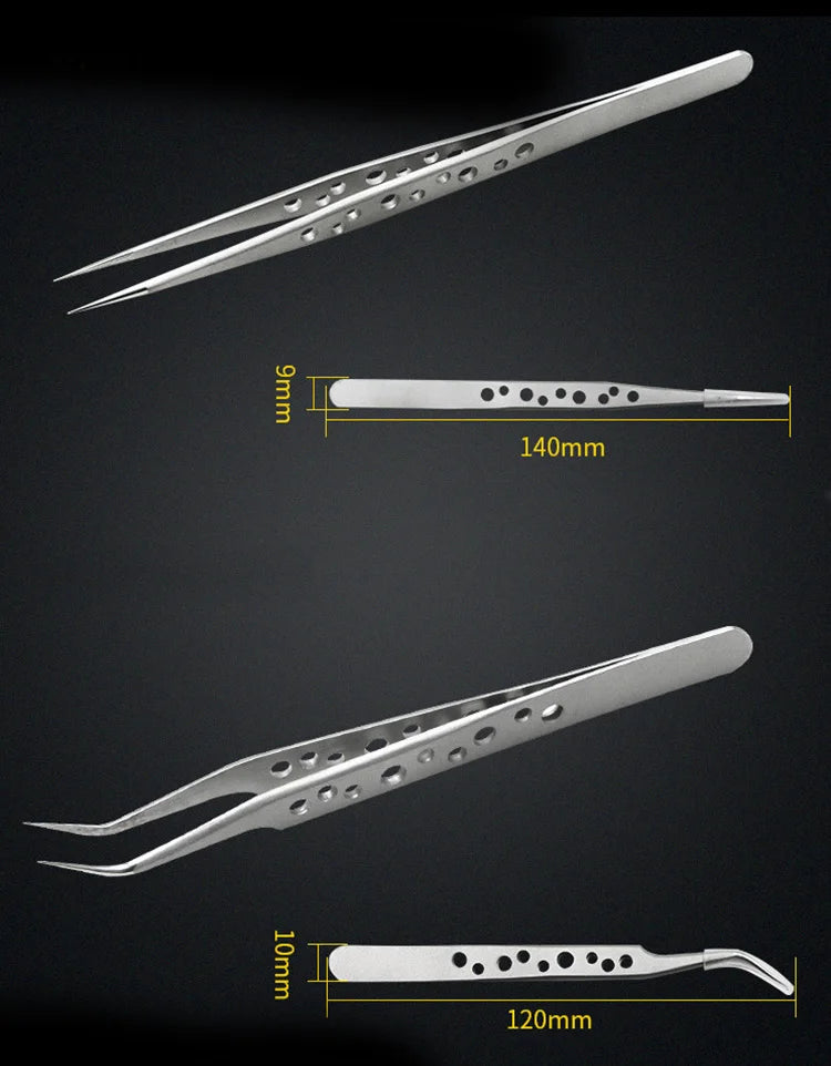 Electronics Industrial Tweezers Precision  Anti-static Curved Straight Tip Stainless Forceps Phone Repair Hand Tool
