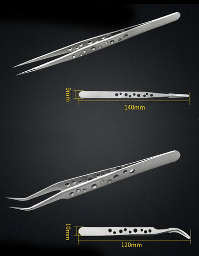 Electronics Industrial Tweezers Precision  Anti-static Curved Straight Tip Stainless Forceps Phone Repair Hand Tool