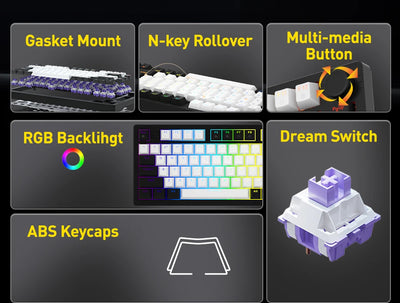 DAREU Wired Gasket Mechanical Keyboard N-Key Rollover Anti-ghosting RGB Backlight Dream switch with Multi Media Button