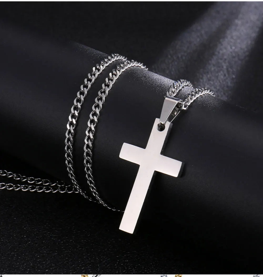 Fashion Stainless Steel Cross Pendant Necklace For Women Men Link Chain Charm Necklace Cool Boys Girls Punk Hip Hop Jewelry Gift