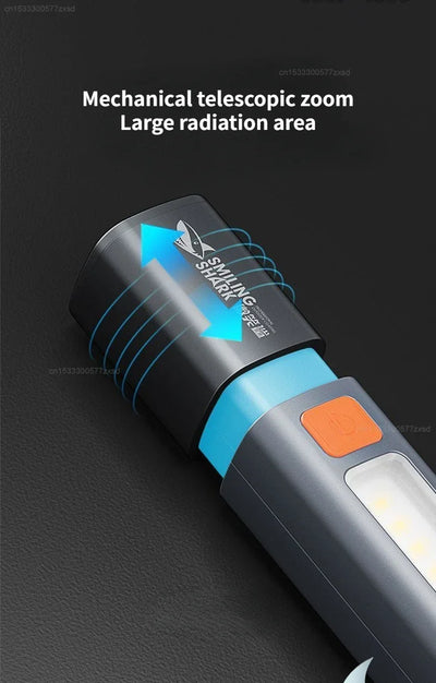 SMILING SHARK Outdoor Flashlight Strong Light Variable Focus with Floodlight Side Lights Mini Flashlight Lamp High Brightness