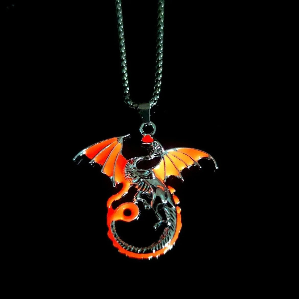 Luminous Dragon Necklace punk Glowing Night Fluorescence Antique Silver Plated Glow In The Dark Necklace for Men Women Party