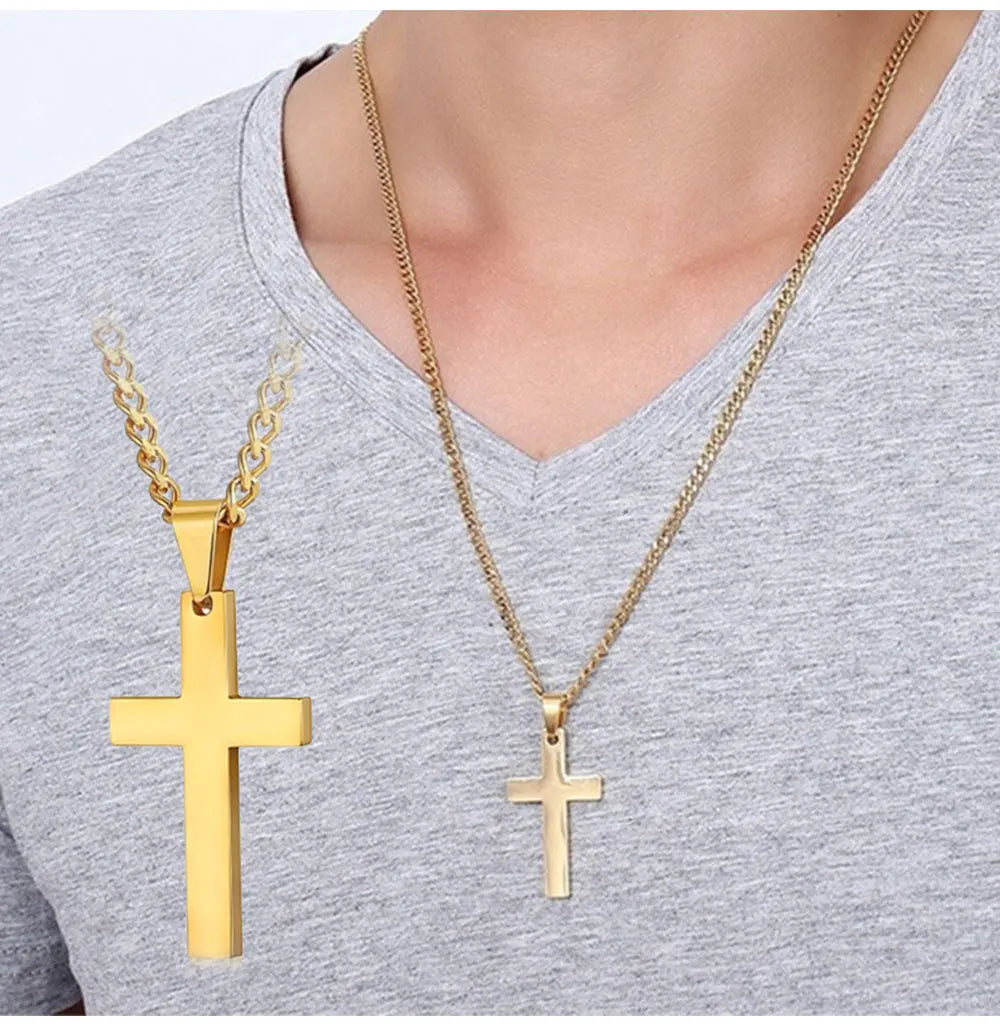 Fashion Stainless Steel Cross Pendant Necklace For Women Men Link Chain Charm Necklace Cool Boys Girls Punk Hip Hop Jewelry Gift