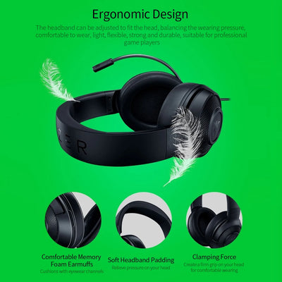 Razer Kraken X Essential Gaming Headset 7.1 Surround Sound Headphone Bendable Cardioid Microphone 40mm Driver Unit Headphones