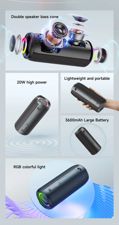 ZEALOT S49PRO 20W Portable Bluetooth Speaker Sound Box Portable IPX6 Waterproof Outdoor Stereo Music Subwoofer Party Speaker