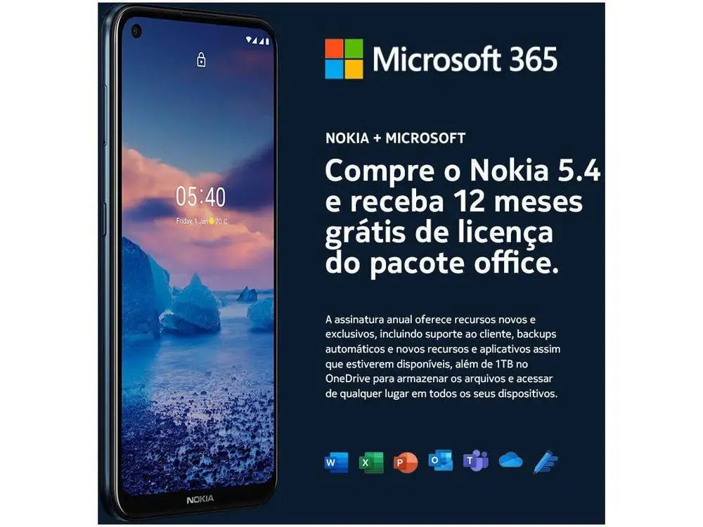 Smartphone Nokia 5.4 128GB Blue 4G 4GB RAM 6,39 ”Camera. Quad + Selfie 16MP with Office Package