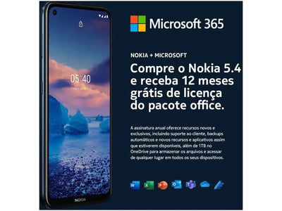 Smartphone Nokia 5.4 128GB Blue 4G 4GB RAM 6,39 ”Camera. Quad + Selfie 16MP with Office Package