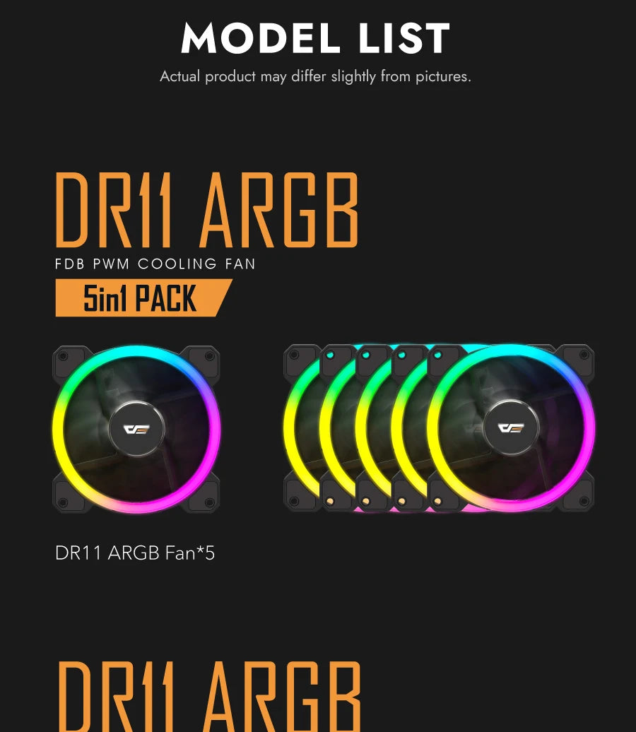 Darkflash DR11 Rgb Fan Ventoinha PC Controladora 120mm Computer Case Fan Kit 6pin Water Cooler CPU Cooling Fans Argb Ventilador