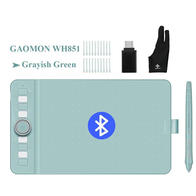 GAOMON WH851 Wireless Graphics Tablet Bluetooth 5.0 Connection 16K Levels Pen Pressure 8x5 Inch Drawing Tablet Android Supported