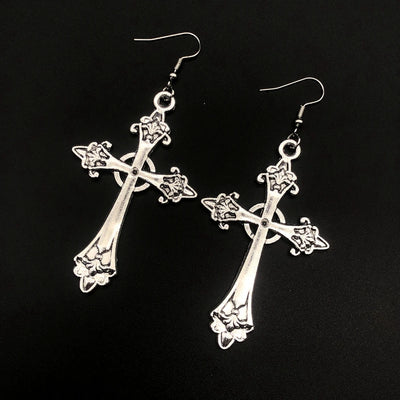 Large Detailed Cross Drill Pendant Jewel Necklace Silver Color Tone Gothic Punk Jewellery Fashion Charm Statement Women Gift(Red