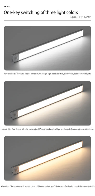 Led night light sensor de movimento sem fio usb armário luz noturna lâmpada para armário de cozinha quarto guarda-roupa 20/30/40/60cm