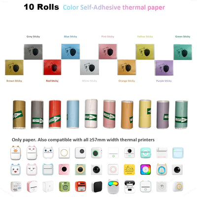 16Rolls Thermal Printer Papers 57x25mm Self-adhesive Thermal Papers HD Color Label Printers for Inkless Mini Portable Printer