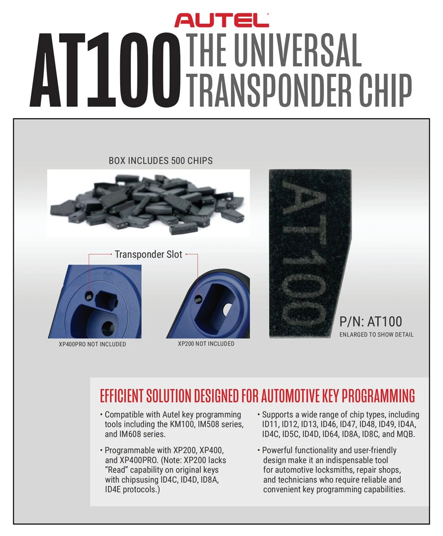 Autel AT100 The Universal Transponder Chip Used with XP200, XP400, XP400PRO for Vehicles Key Programming 10PCS