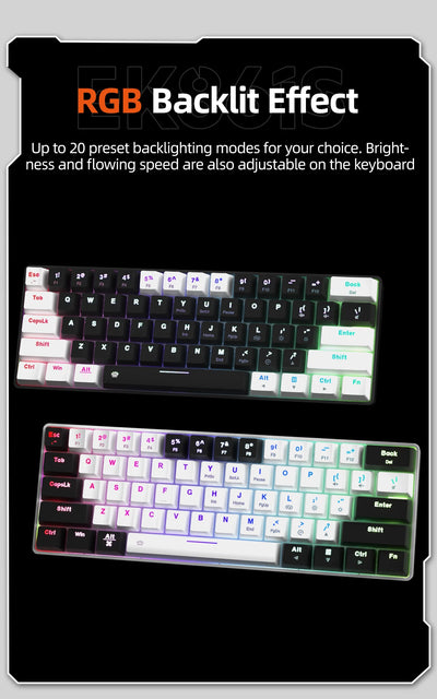 DAREU EK861S RGB Wired Mechanical Keyboard 61 Keys Red Switches ABS Keycaps N-key Rollover with Magnetic Feet