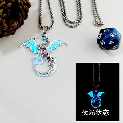 Luminous Dragon Necklace punk Glowing Night Fluorescence Antique Silver Plated Glow In The Dark Necklace for Men Women Party