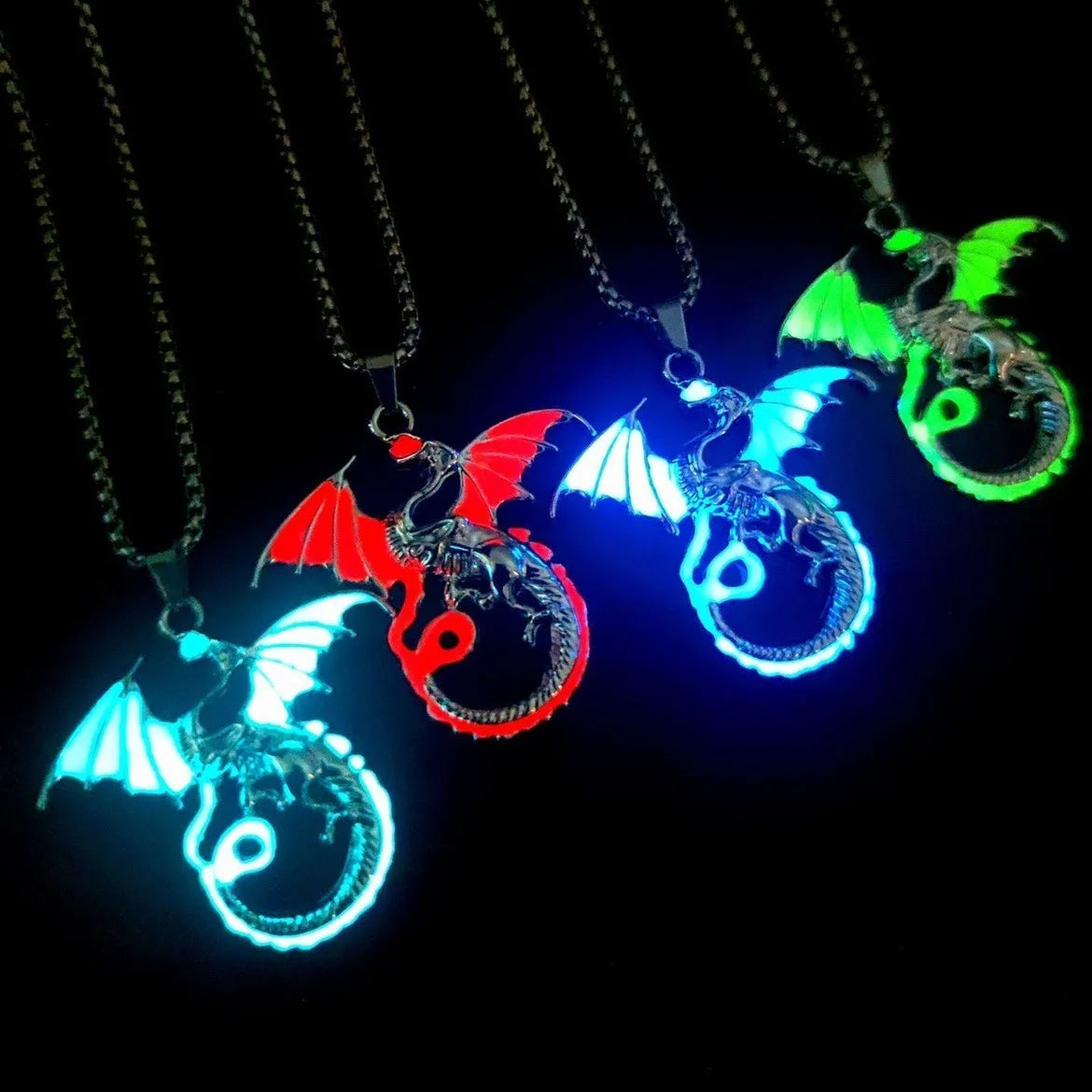 Luminous Dragon Necklace punk Glowing Night Fluorescence Antique Silver Plated Glow In The Dark Necklace for Men Women Party