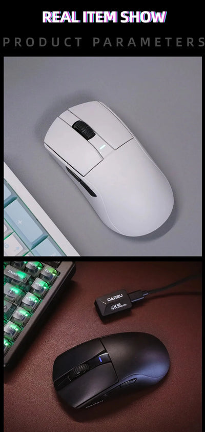 DAREU 4KHz Tri-mode 2.4G Wireless Wired PBT Mouse PAW3395 26000 DPI RGB 6 Programmable Buttons Rechargeable for PC Laptop Gamer