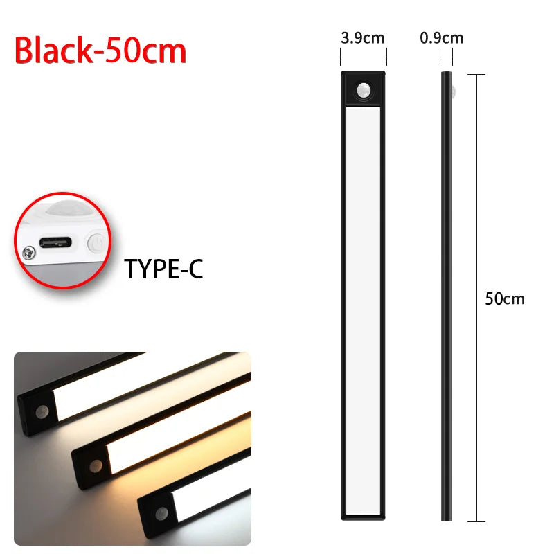 Led night light sensor de movimento sem fio usb armário luz noturna lâmpada para armário de cozinha quarto guarda-roupa 20/30/40/60cm
