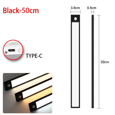 Led night light sensor de movimento sem fio usb armário luz noturna lâmpada para armário de cozinha quarto guarda-roupa 20/30/40/60cm