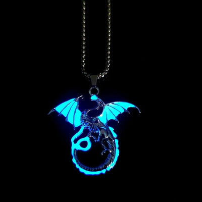 Luminous Dragon Necklace punk Glowing Night Fluorescence Antique Silver Plated Glow In The Dark Necklace for Men Women Party