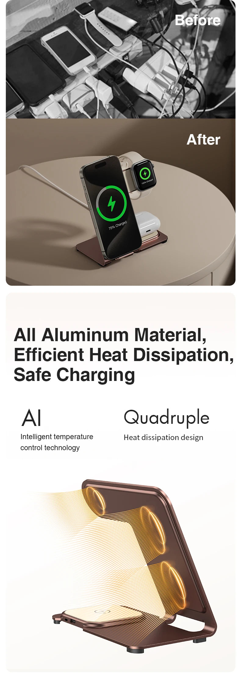 Charging Station 3 in 1, Fast Wireless Charger Stand for iPhone15/14/13/12/Pro/Max/Plus/XS/XR/X/8, Apple Watch 8/7/6/5/4/3/2/SE