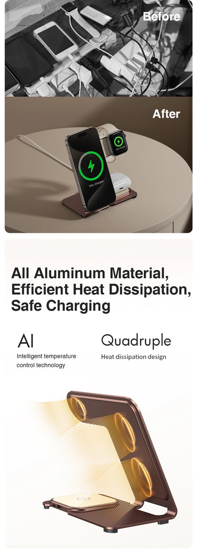 Charging Station 3 in 1, Fast Wireless Charger Stand for iPhone15/14/13/12/Pro/Max/Plus/XS/XR/X/8, Apple Watch 8/7/6/5/4/3/2/SE